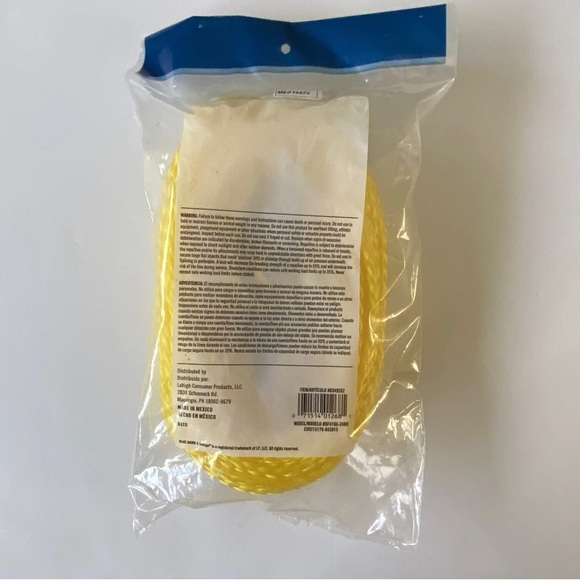 Blue Hawk 100’ X 1/4” Yellow Hollow Nylon Rope Safe Working Load 110 LBS NEW - Picture 2 of 8